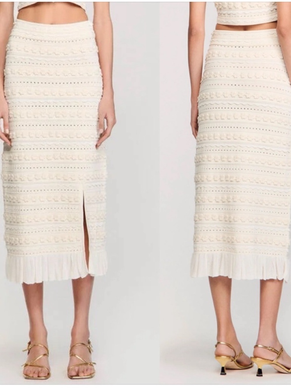 SANDRO Cream Midi Skirt with Pleated Hem